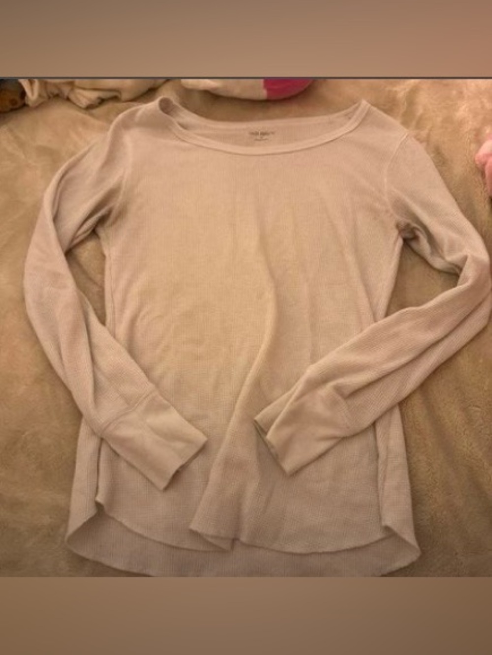 Old Navy Light Beige Ribbed Long-Sleeve Scoop Neck Top